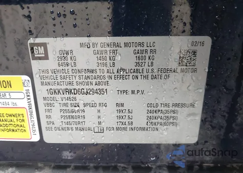 2016 GMC Acadia Slt-1 z USA, uszkodzony, nr VIN 1GKKVRKD6GJ294351